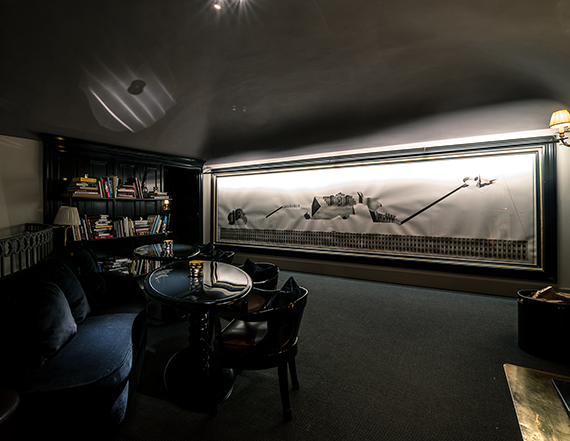 Bar Cavour: Bronstein Room with the artwork of young Argentine artist Pablo Bronstein. Courtesy Del Cambio, Torino. 